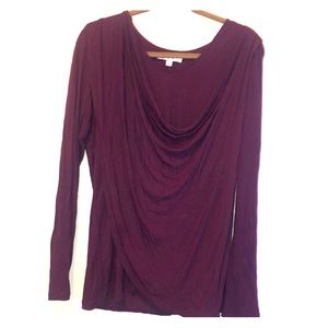 CABI faux wrap draped maroon long sleeve top NWOT